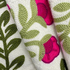 Alysheer Flower Embroidered Summer Decorative Lumbar Throw Pillow Cover 12"x 20", Farmhouse Cottage Hot Pink Floral Green Leaves Patterned Cotton Canvas Cushion Case for Sofa Couch Bed Living Room