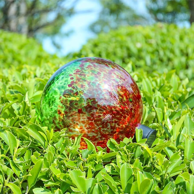 VCUTEKA Gazing Ball, Glass Gazing Balls Sphere for Garden Lawn Outdoor Ornament Yard Decorative, Red Swirl, 10"
