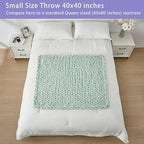 Bigacogo Chunky Knit Throw Blanket for Couch, 40x40 inches, 100% Hand Knitted with Thick Jumbo Chenille Yarn, Cozy Soft Large Rope Knot Cable Crochet Blankets for Sofa Bed Living Room, Mint