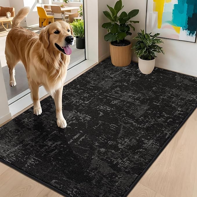 BEQHAUSE Dirt Trapper Door Mat 32"x48" Non-Slip Door Mats Washable Entryway Rugs Stain Resistant Doormat Absorbent Welcome Floor Mat for Front Back Door, Muddy Wet Shoes & Paws,Black