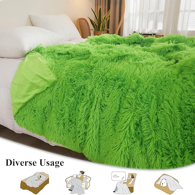 XeGe Luxury Faux Fur Throw, Green Soft 50x60 Fluffy Blanket, Shaggy Plush Decorative Couch Throw, Cute Furry Fuzzy Bed Office Lap Blanket for Bedroom Living Room, Lime Green