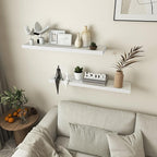 Floating Shelves 36 Inches Long - 8 Inch Deep Rustic Premium Solid Pine Wood for Storage - Farmhouse Wall Mounted for Living Room - Heavy-Duty Metal Bracket - 36" W x 8" D - Set of 2 - White Color