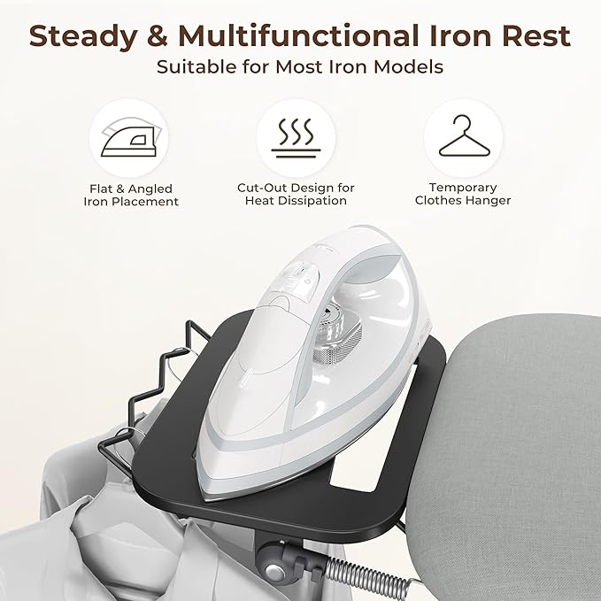 Yaheetech Ironing Board, Compact Iron Board with Cord Holder, Steam Iron Rest and Bottom Storage Tray, 9 Adjustable Heights & 3 Layer Cover, Folding Heavy Duty Ironing Board 52X14, Gray