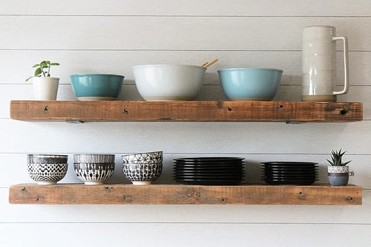 Urban Legacy Reclaimed Barn Joist Deep Floating Shelves | Deep Shelves with Low Profile Shelf Bracket with High Weight Capacity, Set of 2 (48" x 11" x 2.5", Natural)