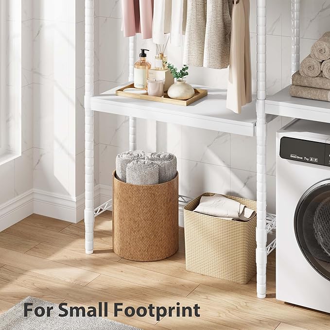 Double Row Over Washer and Dryer Storage Shelves, Laundry Room Organization and Storage, Heavy Duty Laundry Room Shelves, with Adjustable Height, 5-Tier