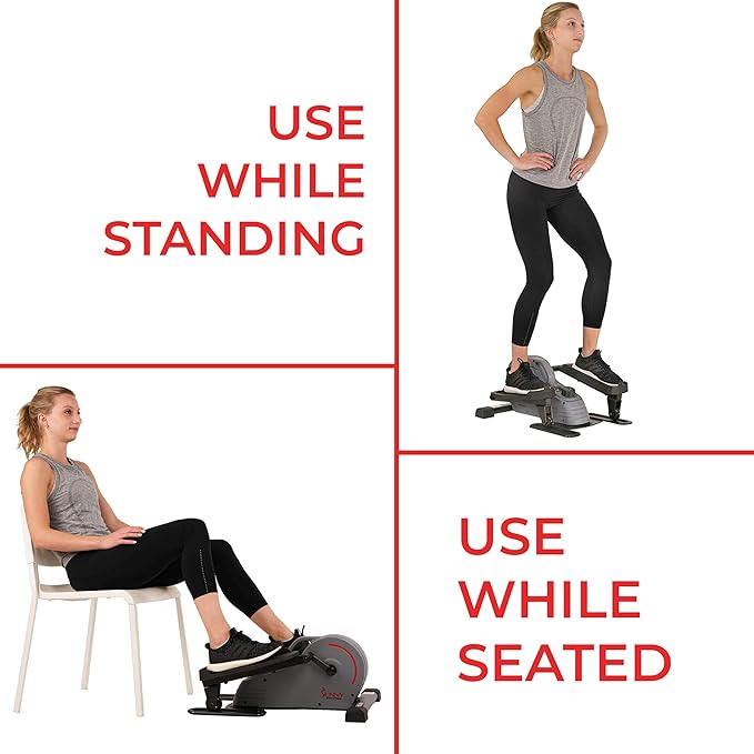 Sunny Health & Fitness 2-in-1 Sit/Stand Mini Elliptical Machine, Portable Under Desk Peddler Exerciser for Senior Home Workout, Optional Free Sunnyfit App Bluetooth Link, Handlebars or Resistance Band