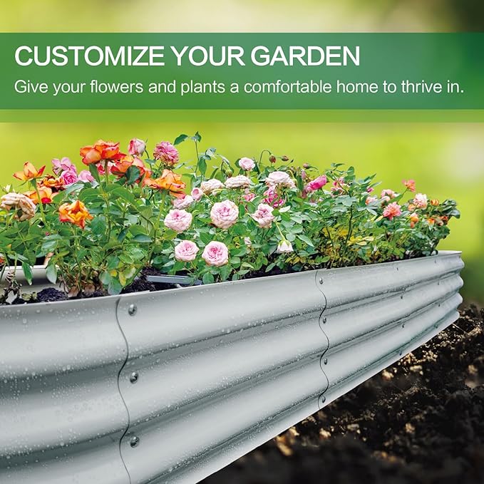Gardmax 2 Pack Galvanized Raised Garden Bed, Lightweight Planter Boxes Outdoor with Easy Assembly, Large Garden Bed for Vegetables, Fruits, Flower Silver