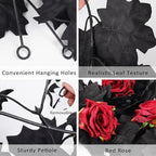 Artificial Black Garland Hanging Vine Artificial Floral Vines Fall Garland Hanging Flower Fake Rose Vines for Black and Burgundy Wedding Decor Halloween Indoor Outdoor Party Wall (Red Rose)