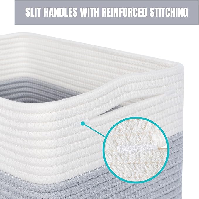 MINTWOOD Design 3-Pack Storage Baskets for Shelves, Playroom and Classroom, Book Basket, Decorative Storage Cube Bins, Woven Closet Organizers, Pantry and Shoe Organizer, 3-Tone Grey