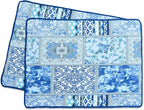 NEWLAKE Quilted Cotton Bed Pillowcases,Blue Classic Bohemian Pattern, 2 Pieces, 20x36 Inch