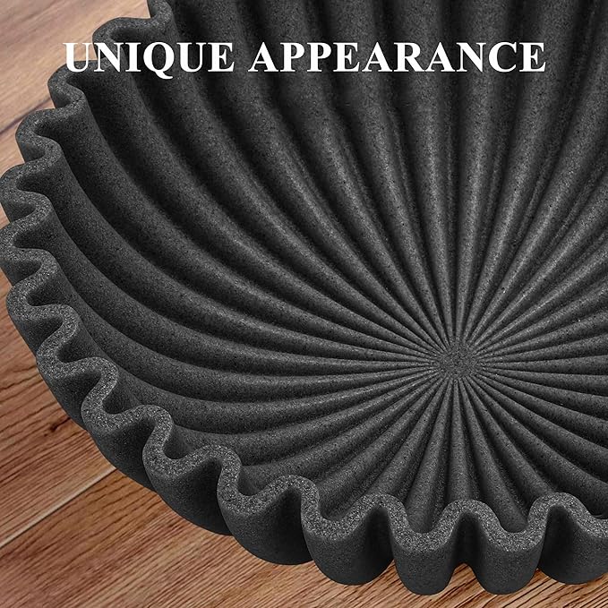 Large Decorative Bowl, Modern Handicraft Bowls for Home Decor, Decorative Fruit Bowl for Kitchen, Ruffle Bowl Decor, Stylish Key bowl for Entry Table, Artificial Stone Black