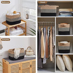 Storage Basket for Organizing, Woven Baskets for Storage, Rectangle Decorative Baskets for Shleves, Closet, Toys, Books, Nursery Organizer Bins - Pack of 3 (Black & Brown)