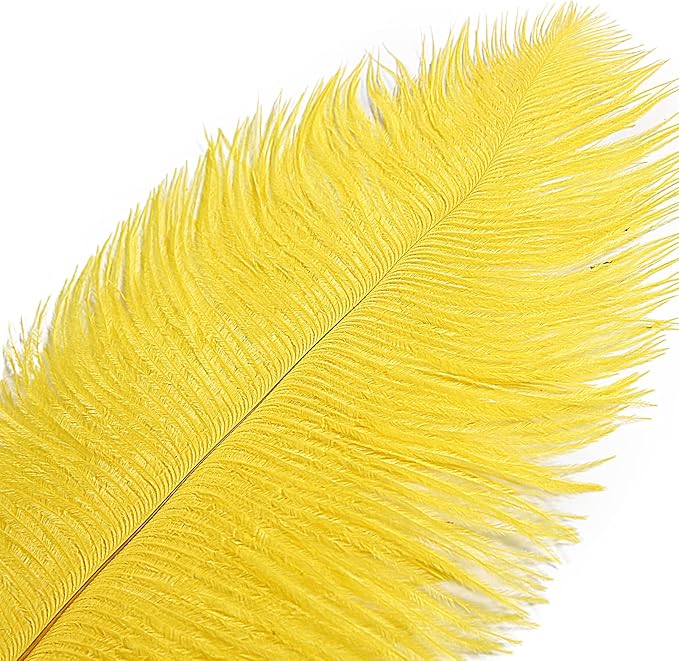 THARAHT Yellow Ostrich Feathers 12pcs Large Natural Bulk 12-14Inch 30cm-35cm for Wedding Party Centerpieces Halloween and Home Decoration Feathers