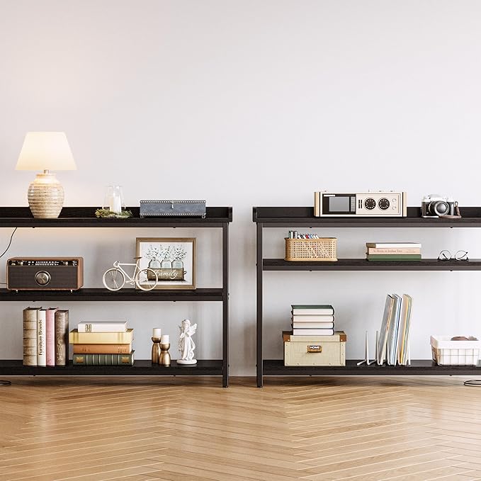 IRONCK Console Table, Sofa Table with Power Outlet, Farmhouse Hallway Table for Entryway, Living Room, Height Adjustable, Easy Assembly, Vintage Black, 43"