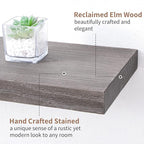 Axeman Floating Shelves for Wall, 24''W x 8'' D Rustic Solid Elm Wood Shelves for Storage, Wall Mounted Display Shelving with Invisible Heavy-Duty Metal Bracket (Grey, 2PCs)
