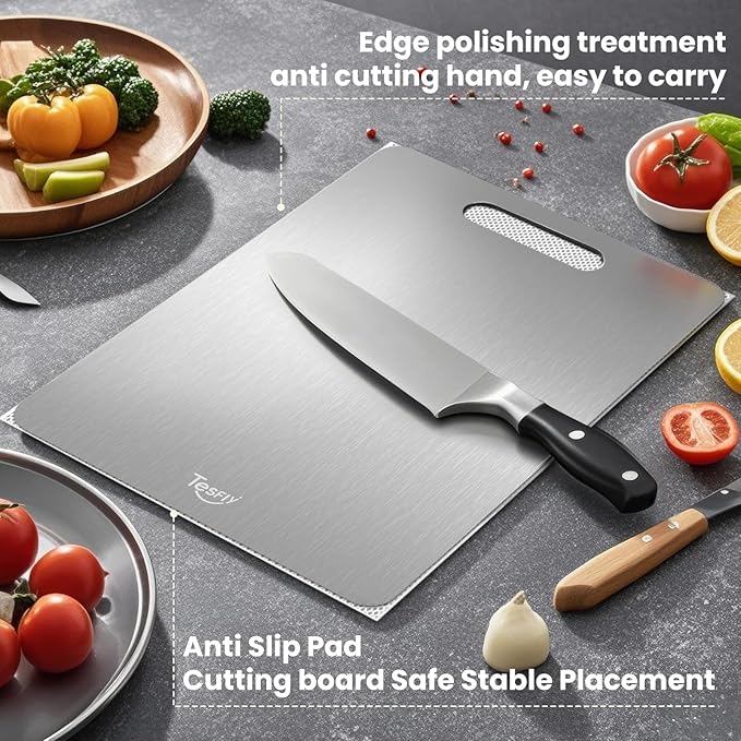 2 Pack Titanium Cutting Board- 100% Pure Titanium Cutting Boards For Kitche,Easy to clean,Double-sided food-grade Cutting Board For Cutting Meats, Fruits And Vegetables,M + L