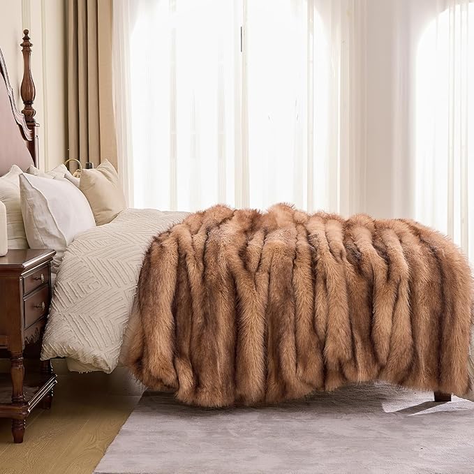 Fluffy Faux Fur Throw Blanket – Super Soft Warm Thick Plush Blanket for Bed, Couch & Office, Cozy Fuzzy Throw with Flannel Backing,50"x60", Brown