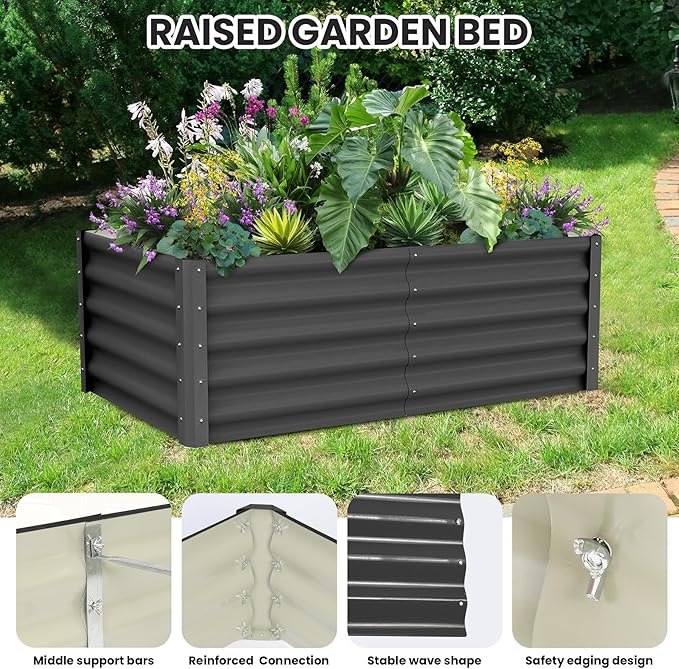 Large Outdoor Planter Boxes Kit Set of 2,6x3x1.5ft Galvanized Raised Bed Planter with Open-Ended Base Design, Elevated for Outdoor Plants, Durable Raised Bed for Gardening,Green