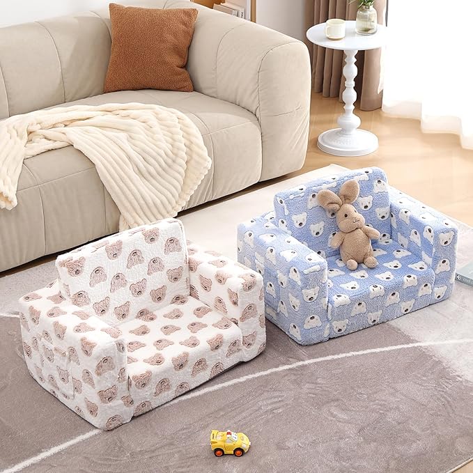 Toddler Chair Kids Couch, 2-in-1 Comfy Armchair with Removable and Washable Cover Carrying Handle, Convertible Reading Chair Toddler Couch for Girls and Boys