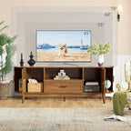 63" Fluted TV Stand for Tvs up to 70", Mid-Century Modern Entertainment Center with Drawers and Fluted Doors, Curved TV Media Console Table with Sliding Doors for Living Room, Bedroom (63")
