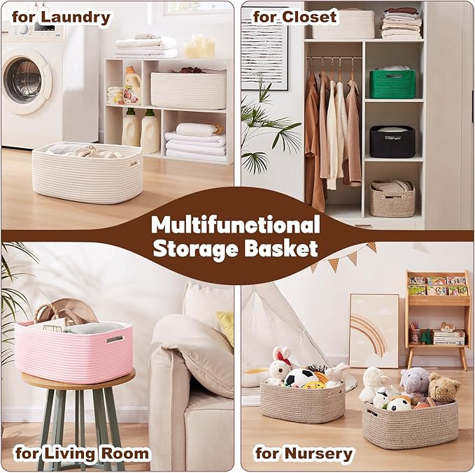 OIAHOMY Storage Basket for Shelves, Closet Cube Storage Bins Baskets for Clothes Blanket Towels, Baby Nursery, Toy Baskets Box, Woven Rope Basket, 15.75*11.81*7.09 IN, 2 Packs Black