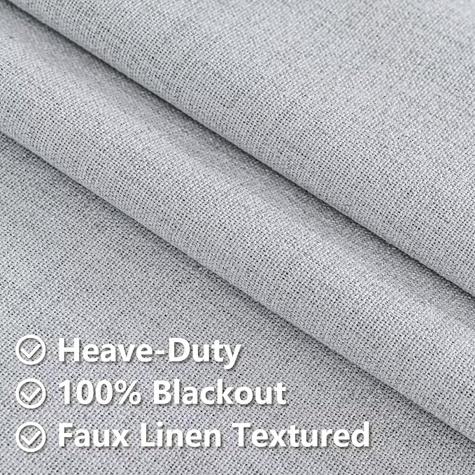Blackout Curtains 84 Inch Length 2 Panels Set, 100% Black Out Textured Thermal Curtains, Grommet Light Blocking Drapes for Living Room Bedroom Luxury Decor(52W × 84L inch, Greyish White)