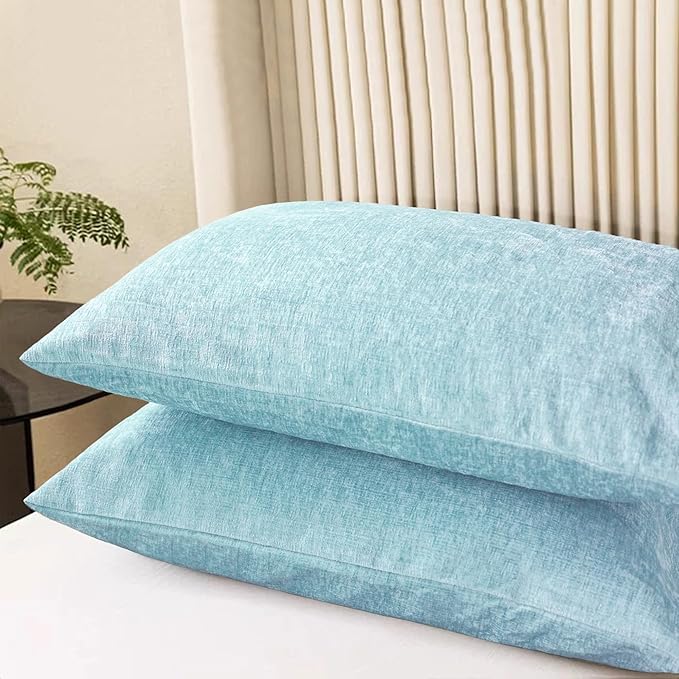 CaliTime Throw Pillow Covers Decorative 20 X 26 Inches Pack of 2 Cozy Chenille Standard Pillow Shams Cases for Couch Sofa Bed Living Room Home Light Blue Grey