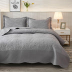 MarCielo 3-Piece 100% Cotton Oversized Bedspread Lightweight Quilt Coverlet Embroidery Farmhouse Bedding Set T0 (Light Grey, Oversized Queen (100"x106"))