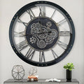 24 Inch Moving Gear Wall Clock, Oversized Wall Clocks, Clock Living Room Decor, Solid Wood Frame, Battery Operated, Large Wall Clock with Steampunk Industrial for Fireplace(Black)