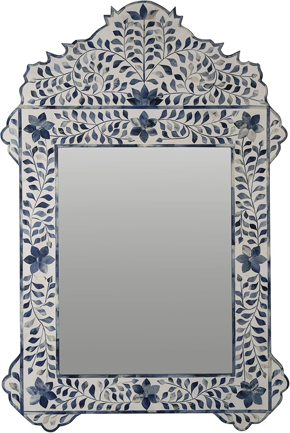 Bone Inlay Mirror Frame Handcrafted Decorative Wall Mirror Frame with Natural Bone and Resin Intricate Floral & Geometric Inlay Boho, Vintage & Ethnic Style Home Décor