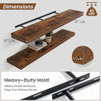 Heimlove 55 Inch Floating Shelves for Wall,10 Deep Large Rustic Brown Wall Shelf with Heavy Duty Brackets,Wall Mounted Storage & Display Shelves for Bedroom,Living Room,Kitchen,Office