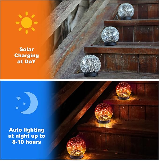 Solar Globe Lights Outdoor Waterproof-Solar Balls-Solar Garden Lights-Orbs for Outside 2 Pack Cracked Glass Ball for Lawn Patio Yard Backyard Decorations