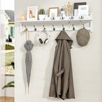 AMBIRD 35 inch Coat Rack Wall Mount, Extra Long Coat Hooks Wall Mount, Entryway Shelf with 7 Dual Coat Hooks 4 Key Hooks Mail Organizer, Wooden Wall Coat Rack with Hooks, Key Holder Rack (White)