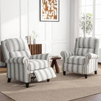 UIXE Pushback Recliner Chairs Set of 2, Fabric Armchair Push Back Accent Chair for Living Room, Rivet Trim Club Chair Overstuffed Home Theater Bedroom Reading Seat - Stripe Gray