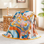 Boho Throw Blanket, Lightweight Blankets for Summer, 100% Cotton Bohemian Decorative Throw Blanket, 50"x60" Reversible Muslin Breathable Woven Farmhouse Blankets Quilt,