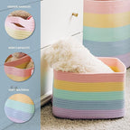 OrganiHaus Set of 3 Rainbow Woven Storage Baskets for Organizing, Cotton Rope Organizer Bins for Shelves, Closet & Nursery, Dog Toy Basket, Decorative Bins for Toys, Towels & Books - 15x10x9