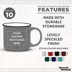 DISCOUNT PROMOS Custom Ceramic Campfire Coffee Mugs 13 oz. Set of 10, Personalized Bulk Pack - Perfect for Tea, Espresso, Cappuccino, Hot Cocoa - Grey