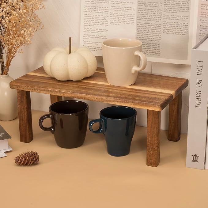 Acacia Wooden Desktop Organizer Shelf Kitchen Cabinet and Counter Riser Display Shelf for Top of Desk Home Office Bathroom Coffee Table Display Stand