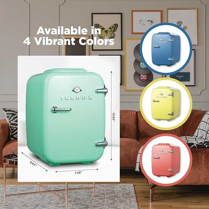 IBMF4MNT Fridge for Bedroom, Skincare, Portable Cooler & Warmer for Makeup, for Office & Home Refrigerator, Mini (4 L / 6-Can), Mint Green