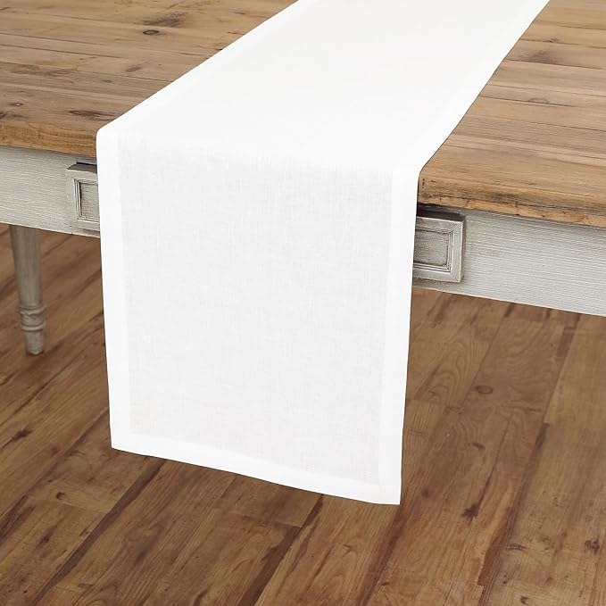 Solino Home Linen White Table Runner 60 Inches - 100% Pure Linen Short Table Runner 14 x 60 Inch Ideal for Dresser and Coffee Tables - Fall, Autumn, Halloween, Thanksgiving - Fete