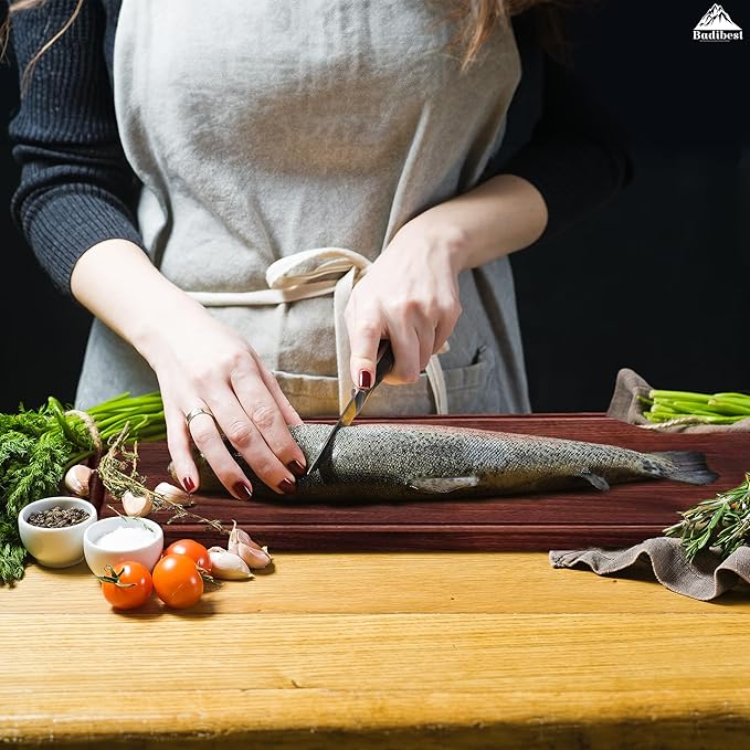 Handcrafted Walnut Wood Cutting Board 18x12, Non Toxic Kitchen Chopping Board with Juice Groove Charcuterie Serving Board, Eco & Knife Friendly Small Wooden Cutting Boards for Kitchen, Restaurant Use