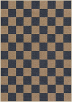 Lahome Checkered Easy Jute Living Room Rugs, 5x7 Dining Room Office Rug Farmhouse Outdoor Patio Carpet, Checkerboard Washable Non Slip Indoor Outdoor Blue Carpet for Backyard Entry Deck
