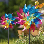 Hausse 10 Pack Reflective Pinwheels Wind Spinner, Extra Sparkly Rainbow Pinwheel with Stakes, Bird Repellent Blinder Devices Deterrent to Scare Birds Away from Yard Patio Farm Garden, Colorful