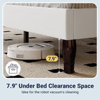Allewie Queen Bed Frame with Adjustable Velvet Tiara Headboard, Upholstered Diamond Button Tufted Platform Bed, Wood Slats Support, No Box Spring Needed, Mattress Foundation, Easy Assembly, White