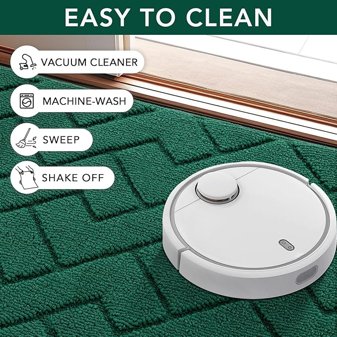 hicorfe Indoor Door Mat,Non Slip Door Mats,32"x48" Front Back Door Mat Rubber Backing,Absorbent Resist Dirt Entrance Inside Floor Mats for Entryway Washable Low-Profile(Evergreen)