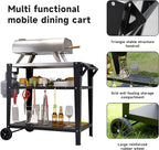 Stainless Steel Outdoor Grill Cart with Wheels, Heavy-Duty 3-Tier BBQ Prep Table for Pizza Oven, Griddle, Patio – Rustproof Commercial Kitchen Cart with Tool Hooks