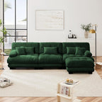 Modular Sectional Sofa, Comfy Cloud Couch 3 Seater Couch with Ottoman, Sectional Couches for Living Room, Modern Chenille L Shaped Couches, Sleeper Deep Seat Sofa with Throw Pillows, Green