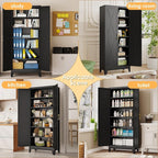 75" Tall Metal Kitchen Pantry Storage Cabinet, Freestanding Cupboard with 2 Doors and 5 Adjustable Shelves, Standing Storage for Kitchen, Bathroom, Garage, Dinning Room or Utility Room（Black）