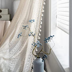 Sutuo Home Boho Sheer Curtain 108 Inches Long, Crochet Lace with Bohemian Hollow Knitted Handmade Tassels,Vintage Farmhouse Window Treatment for Bedroom, Rod Pocket, 1 Panel 59" W x 108" L, Beige