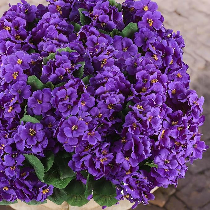 Hananona 12 Pcs Artificial Geranium Flowers for Outdoors Silk Purple Geranium Flowers Outdoor UV Resistant Plants Faux Flower for Home Kitchen Table Centerpieces Front Door Patio Decor (12, Purple)